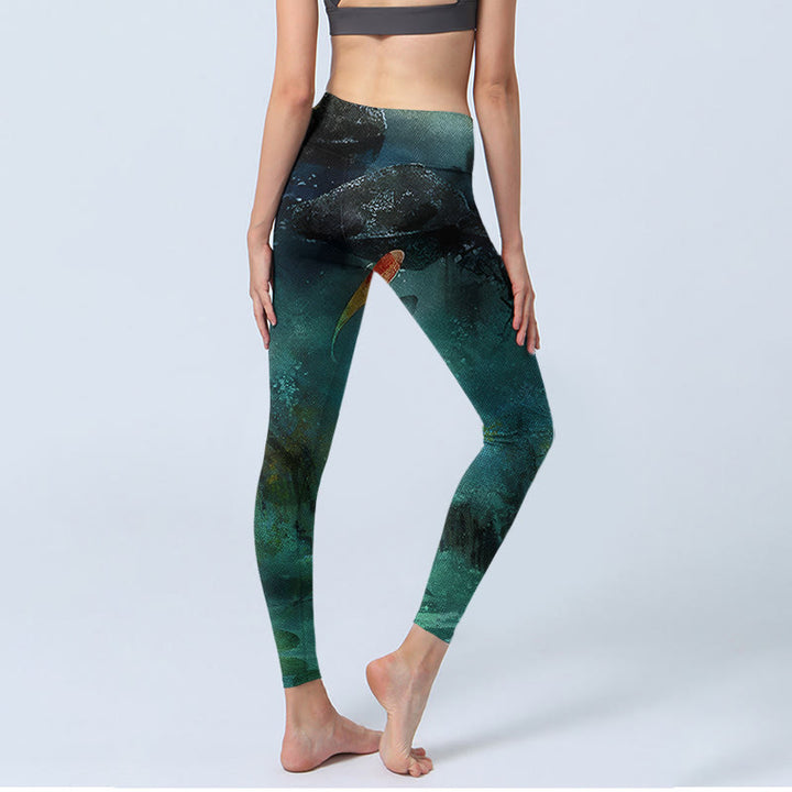 Leggings sportivi da donna con stampa Buddha Stones Pond Koi Fish Rocks Pantaloni da yoga - image 5