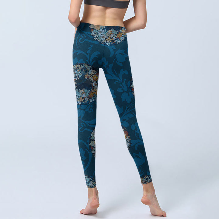 Leggings sportivi con stampa di fiori blu scuro Buddha Stones In Bloom, pantaloni da yoga da donna - image 7