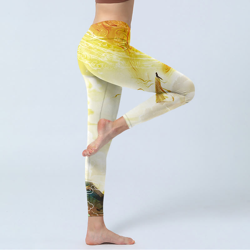 Leggings fitness da donna con stampa di nuvole dorate di buon auspicio Buddha Stones - image 5