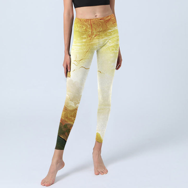 Leggings fitness da donna con stampa di nuvole dorate di buon auspicio Buddha Stones - image 6