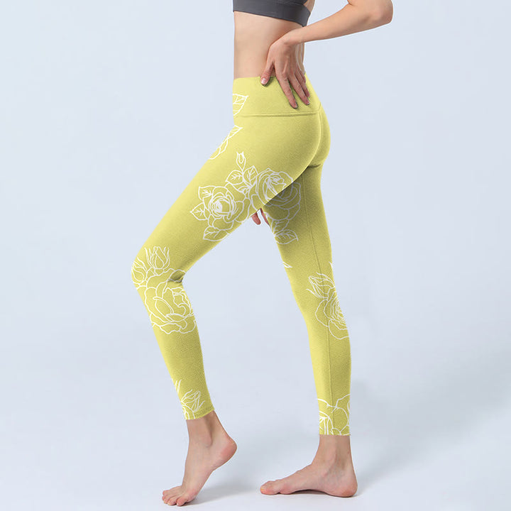 Leggings fitness con stampa di rose gialle Buddha Stones Pantaloni da yoga da donna - image 3