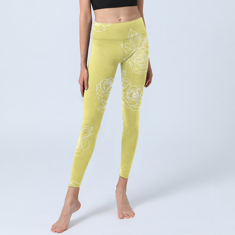 Leggings fitness con stampa di rose gialle Buddha Stones Pantaloni da yoga da donna - image 6