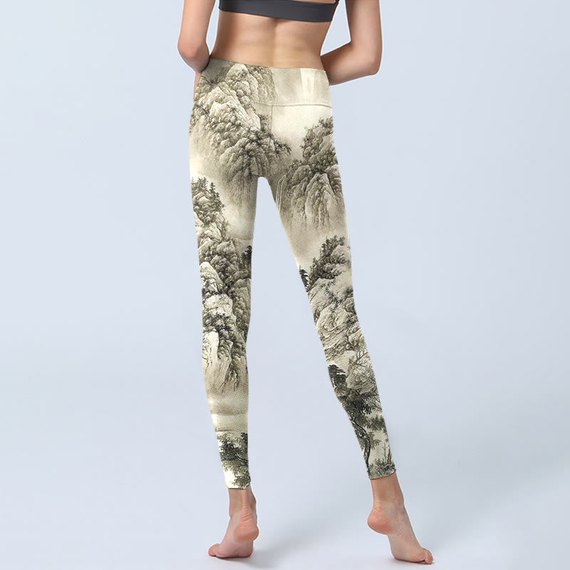 Leggings sportivi da donna con stampa Buddha Stones Mountain Tree River Scenery Pantaloni da yoga - image 6