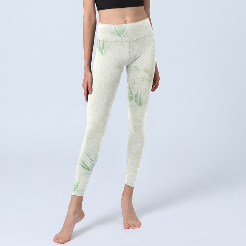 Leggings sportivi con stampa di foglie di bambù verde Buddha Stones Pantaloni da yoga da donna - image 6