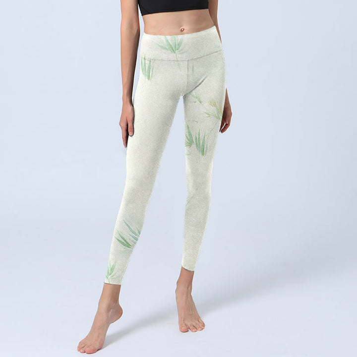 Leggings sportivi con stampa di foglie di bambù verde Buddha Stones Pantaloni da yoga da donna - image 6