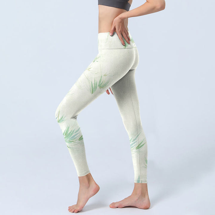 Leggings sportivi con stampa di foglie di bambù verde Buddha Stones Pantaloni da yoga da donna - image 3