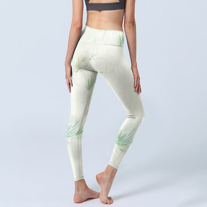 Leggings sportivi con stampa di foglie di bambù verde Buddha Stones Pantaloni da yoga da donna - image 5