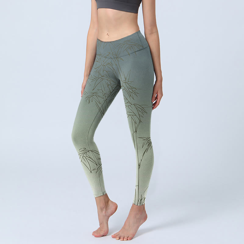 Leggings sportivi con stampa di foglie di bambù Buddha Stones, pantaloni da yoga da donna - Gainsboro - US18, UK/AU22, EU50 (4XL) - image 0