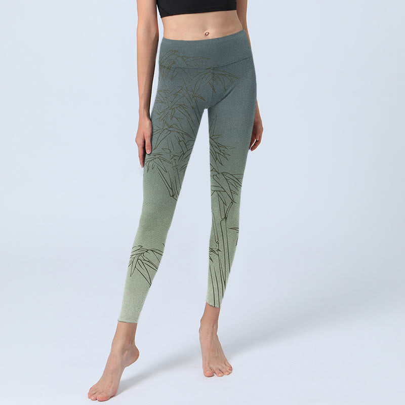 Leggings sportivi con stampa di foglie di bambù Buddha Stones, pantaloni da yoga da donna - image 5