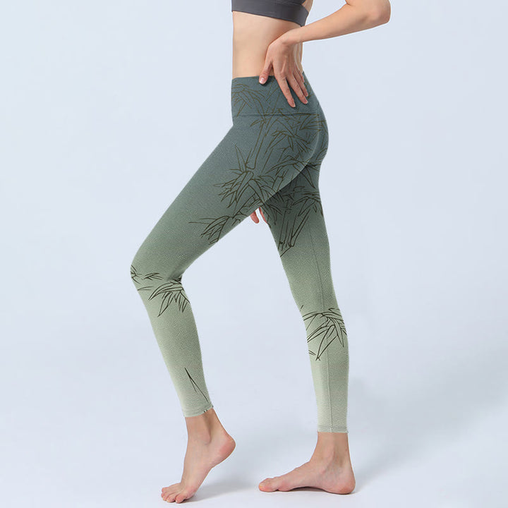 Leggings sportivi con stampa di foglie di bambù Buddha Stones, pantaloni da yoga da donna - image 2