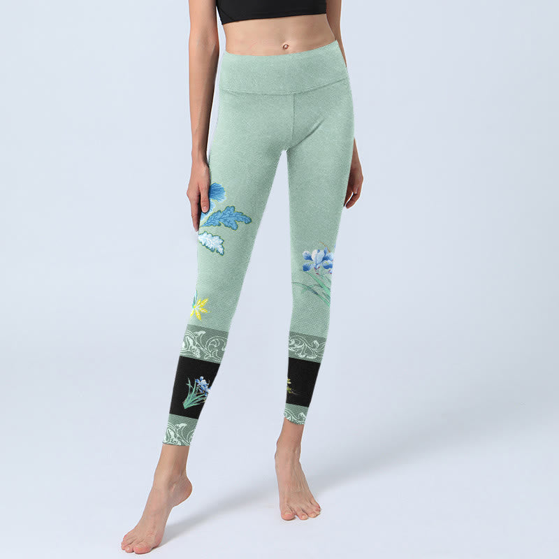 Leggings sportivi con stampa a farfalla, motivo Buddha Stones, verde menta e blu, pantaloni da yoga da donna - image 6