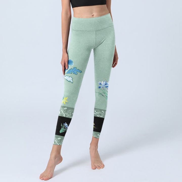 Leggings sportivi con stampa a farfalla, motivo Buddha Stones, verde menta e blu, pantaloni da yoga da donna - image 6
