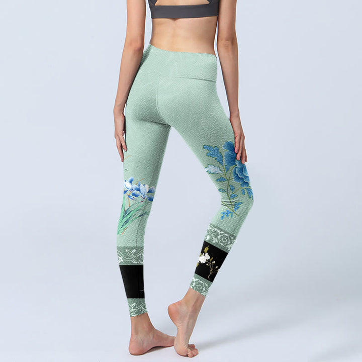 Leggings sportivi con stampa a farfalla, motivo Buddha Stones, verde menta e blu, pantaloni da yoga da donna - image 5