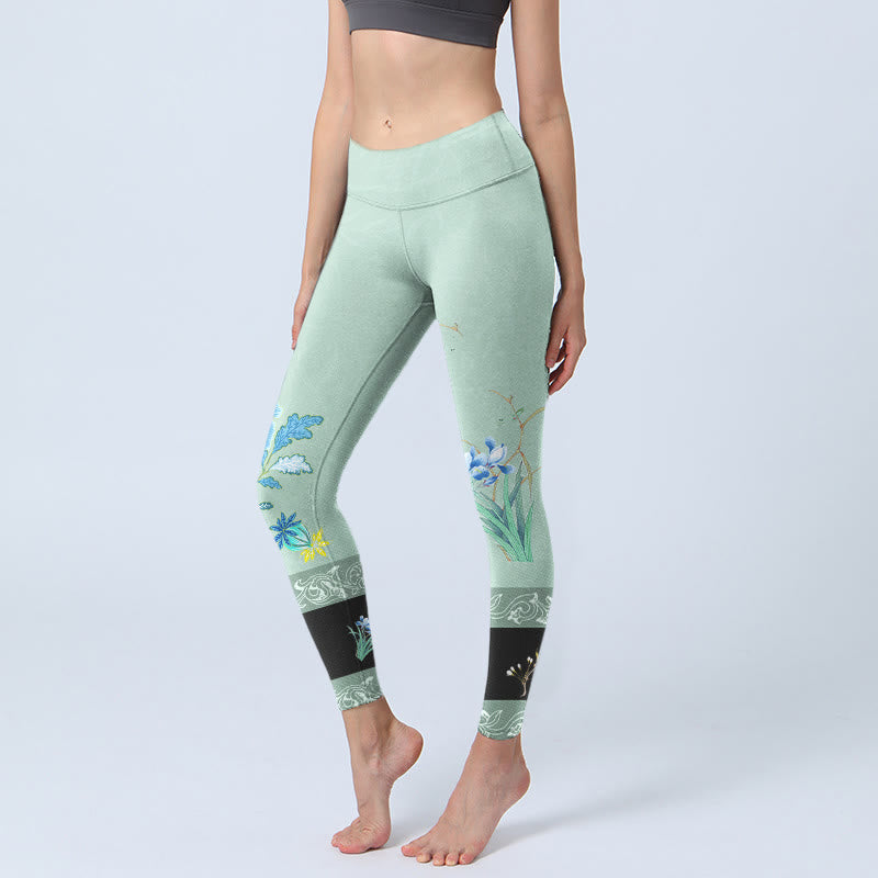 Leggings sportivi con stampa a farfalla, motivo Buddha Stones, verde menta e blu, pantaloni da yoga da donna - Melata - US18, UK/AU22, EU50 (4XL) - image 1