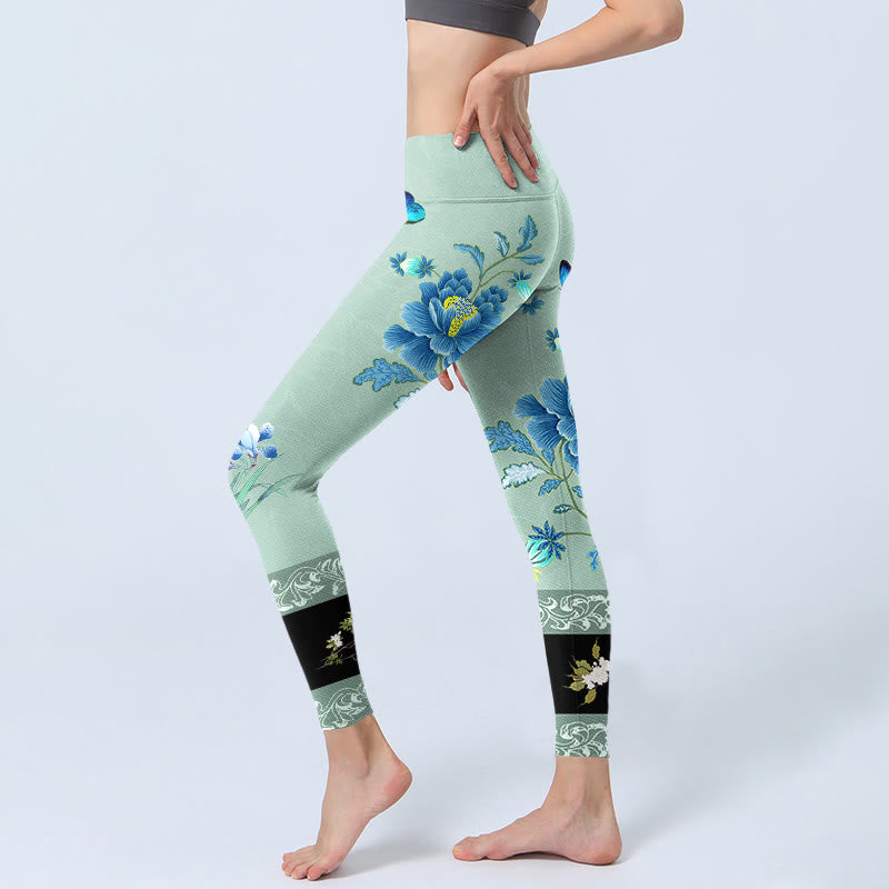 Leggings sportivi con stampa a farfalla, motivo Buddha Stones, verde menta e blu, pantaloni da yoga da donna - image 3