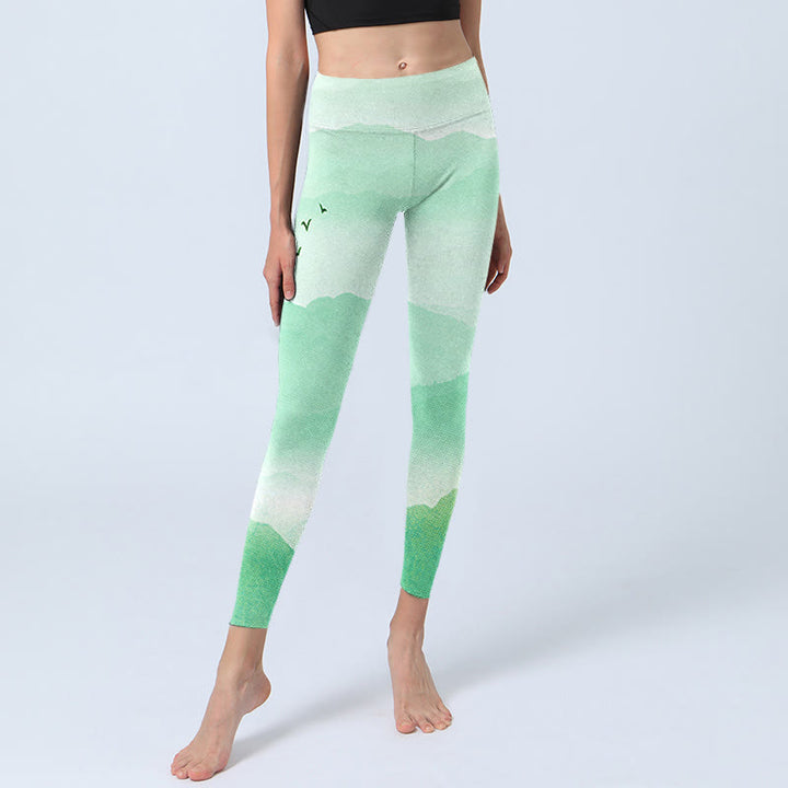 Leggings sportivi Buddha Stones Mint Cream Mountains Wild Goose Print Pantaloni da yoga da donna - image 6