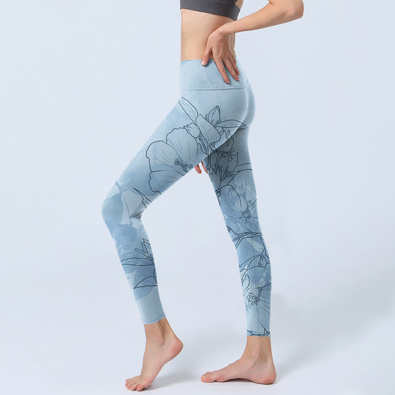 Leggings sportivi con stampa di schizzi di fiori blu Buddha Stones Pantaloni da yoga da donna - image 3