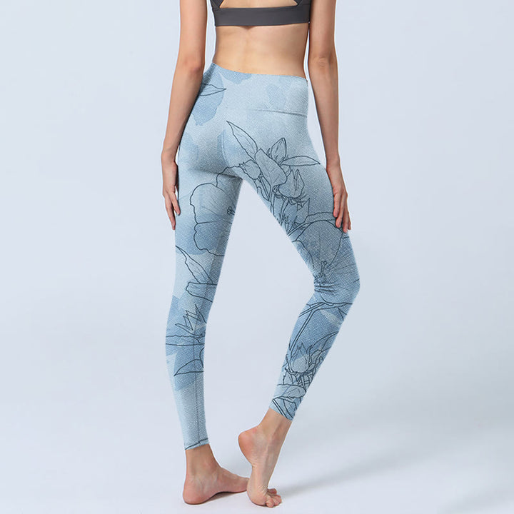 Leggings sportivi con stampa di schizzi di fiori blu Buddha Stones Pantaloni da yoga da donna - image 5