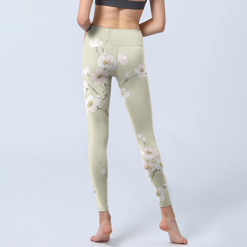 Leggings da palestra con stampa di fiori di prugna beige Buddha Stones , pantaloni da yoga da donna - image 6