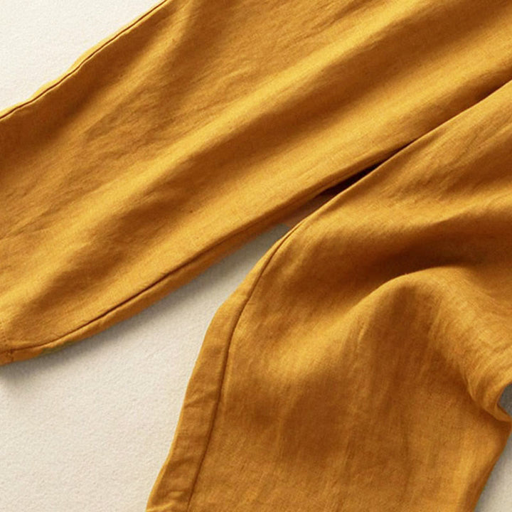 Pantaloni harem Capri con elastico in vita e tasche, ricamo vintage con Buddha Stones - image 3