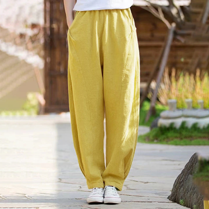 Pantaloni da yoga casual da donna in cotone Buddha Stones con tasche - Giallo - US14, UK/AU18, EU46 (4XL) - image 13