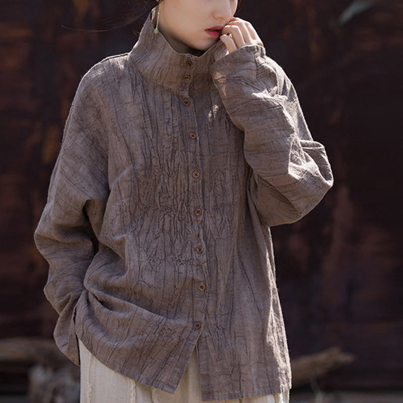 Cardigan in stile cinese in cotone ramiè con collo alto e Buddha Stones - RosyBrown - US4-8/10， UK/AU8-12/14，EU36-40/42 (F) - image 18