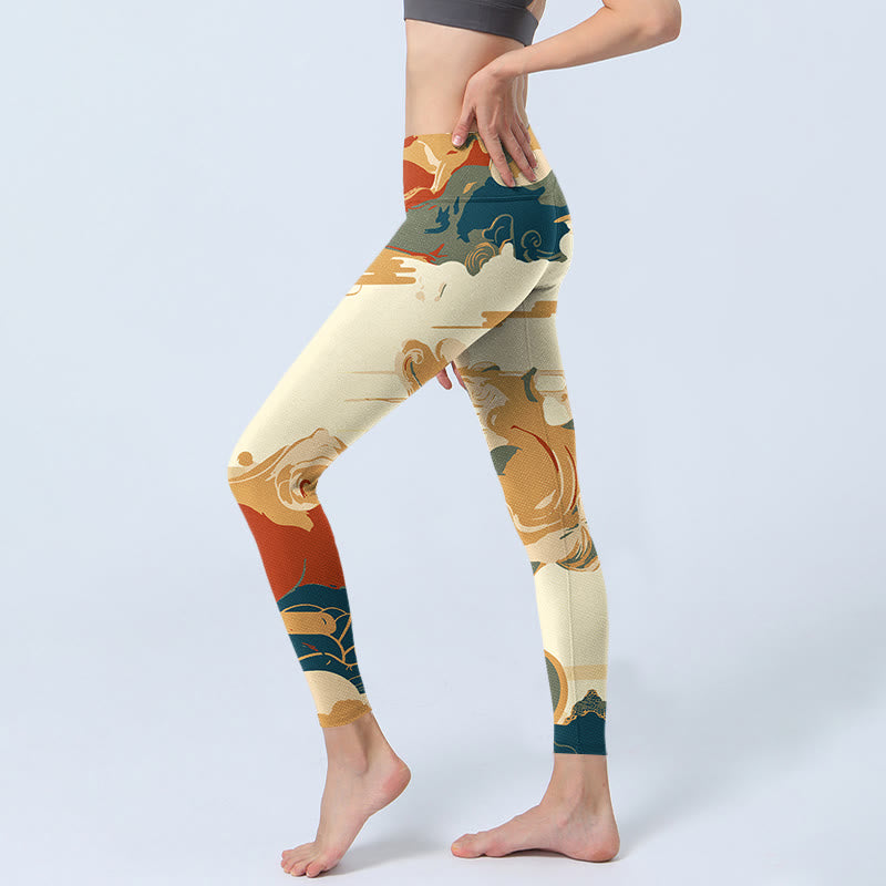 Leggings fitness con stampa di nuvole colorate Buddha Stones, pantaloni da yoga da donna - image 3