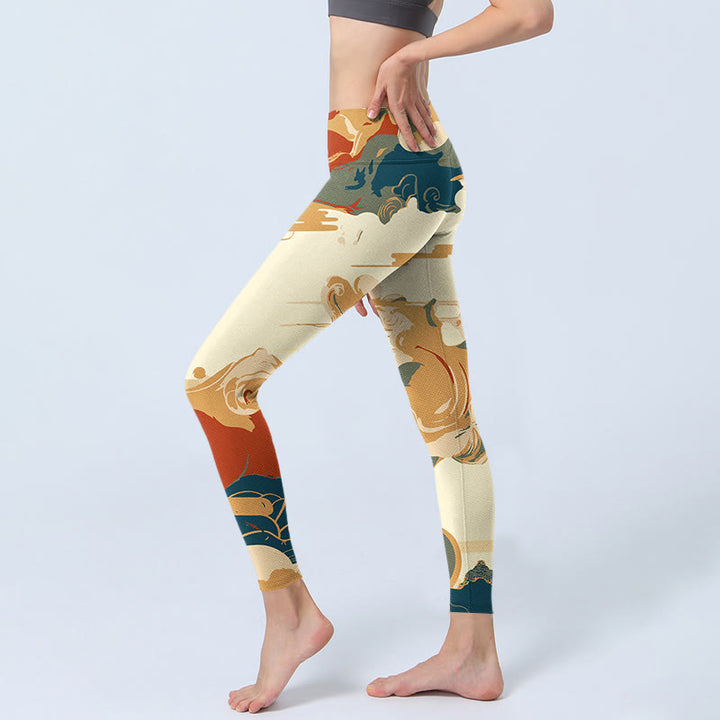 Leggings fitness con stampa di nuvole colorate Buddha Stones, pantaloni da yoga da donna - image 3