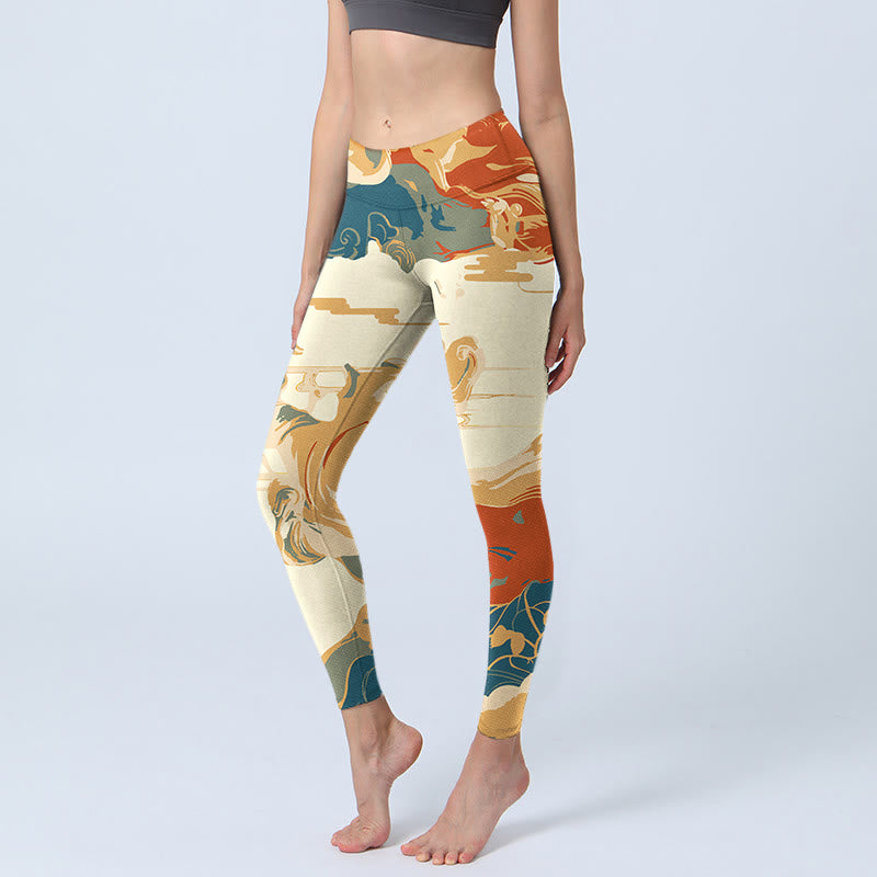 Leggings fitness con stampa di nuvole colorate Buddha Stones, pantaloni da yoga da donna - Mocassino - US18, UK/AU22, EU50 (4XL) - image 1