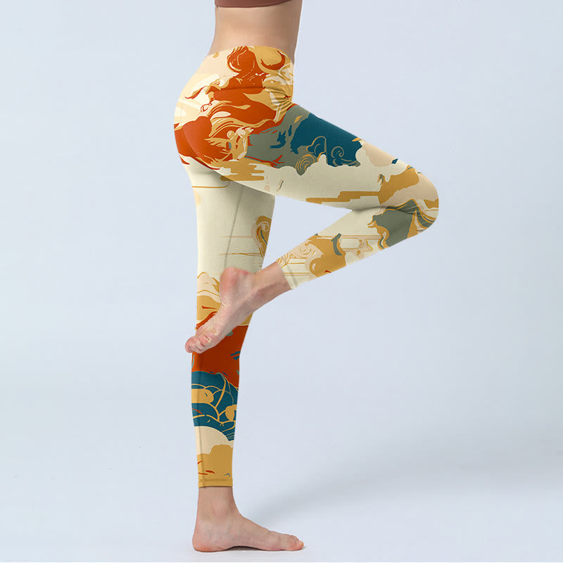 Leggings fitness con stampa di nuvole colorate Buddha Stones, pantaloni da yoga da donna - image 3