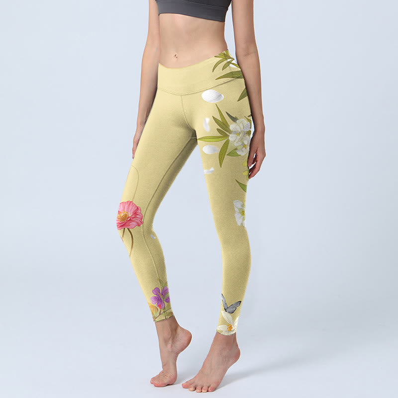 Leggings fitness con stampa Buddha Stones Flowers Plants Butterfly Pantaloni da yoga da donna - Biscotto - US18, UK/AU22, EU50 (4XL) - image 1