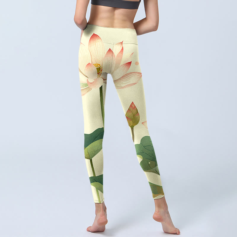 Leggings fitness con stampa di fiori di Buddha Stones , foglie e libellule, pantaloni da yoga da donna - image 7