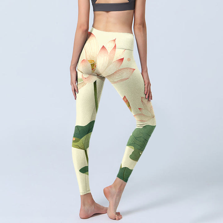 Leggings fitness con stampa di fiori di Buddha Stones , foglie e libellule, pantaloni da yoga da donna - image 5