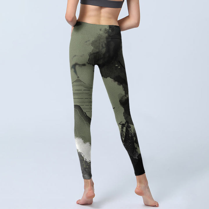 Leggings fitness da donna con stampa a inchiostro Buddha Stones Mountain Pavilion e pantaloni da yoga - image 7