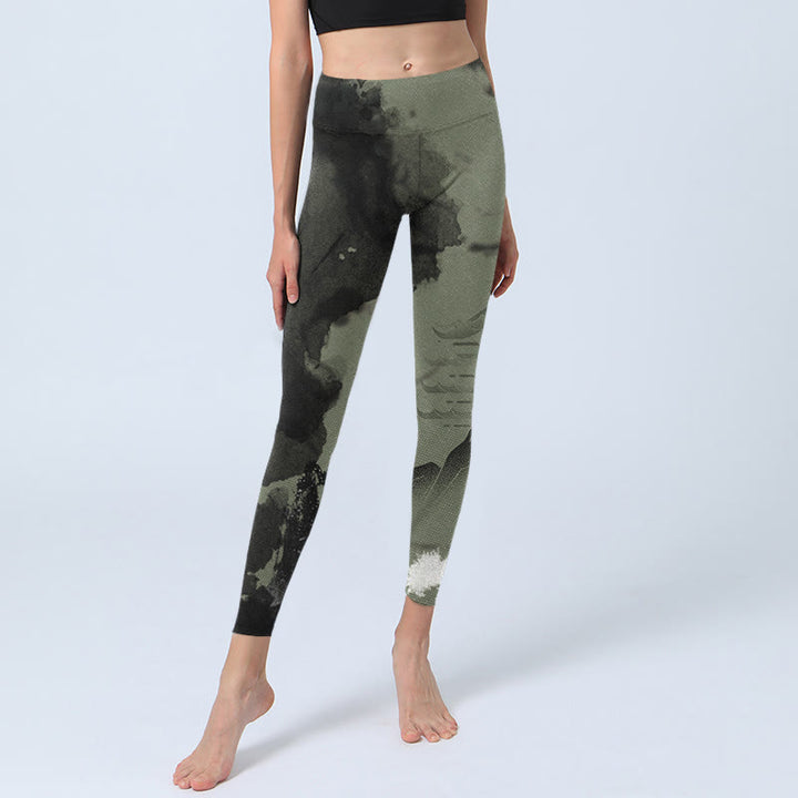 Leggings fitness da donna con stampa a inchiostro Buddha Stones Mountain Pavilion e pantaloni da yoga - image 6