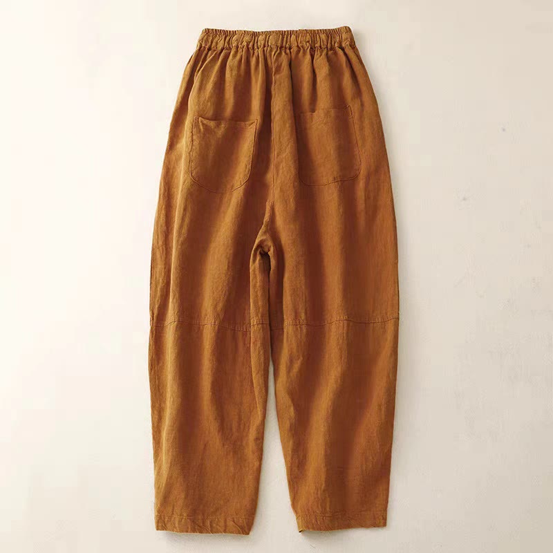Pantaloni harem con coulisse e elastico in vita in lino con tasche, estate da donna , Buddha Stones - image 25