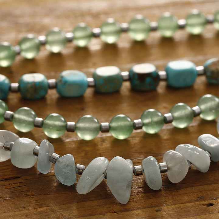 Braccialetto triplo giro della felicità in pietra verde dell'imperatore Buddha Stones Green Aventurina Green