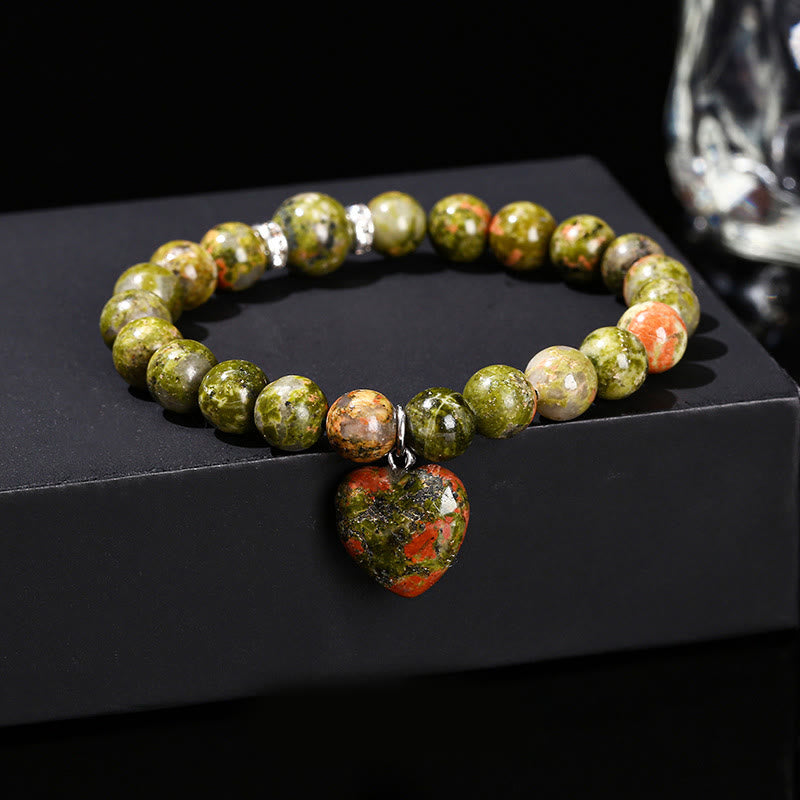 Bracciale con cuore Buddha Stones, vari cristalli, avventurina verde e simbolo di equilibrio - Unakite (Circonferenza del polso: 14-16 cm) - 10 mm - image 26
