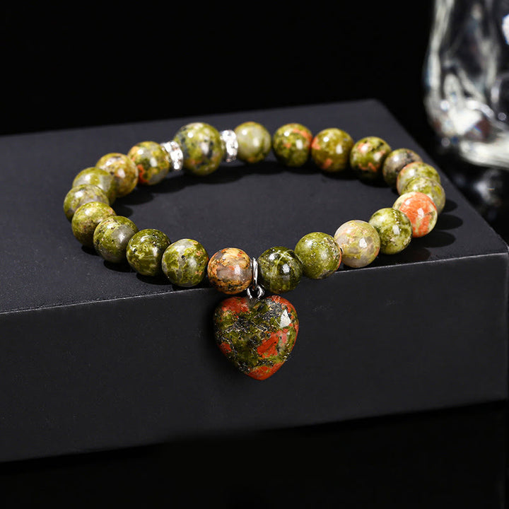 Bracciale con cuore Buddha Stones, vari cristalli, avventurina verde e simbolo di equilibrio - Unakite (Circonferenza del polso: 14-16 cm) - 10 mm - image 26