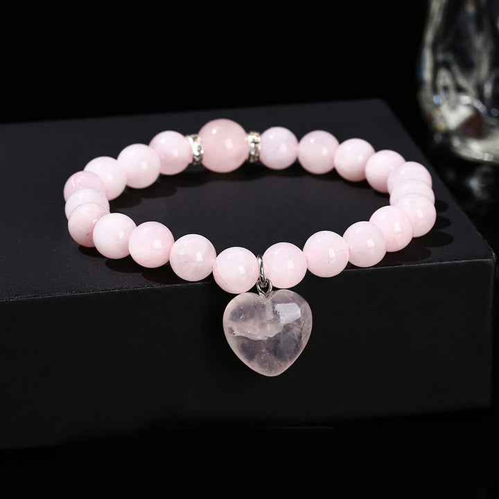 Bracciale con cuore Buddha Stones, vari cristalli, avventurina verde e simbolo di equilibrio - Cristallo rosa (Circonferenza del polso: 14-16 cm) - 10 mm - image 18