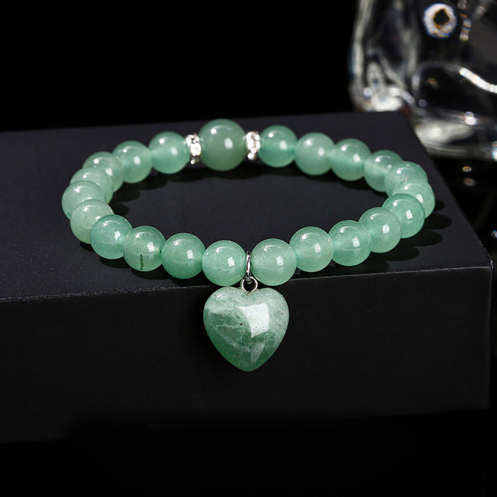 Bracciale con cuore Buddha Stones, vari cristalli, avventurina verde e simbolo di equilibrio - Avventurina verde (circonferenza del polso: 14-16 cm) - 10 mm - image 0