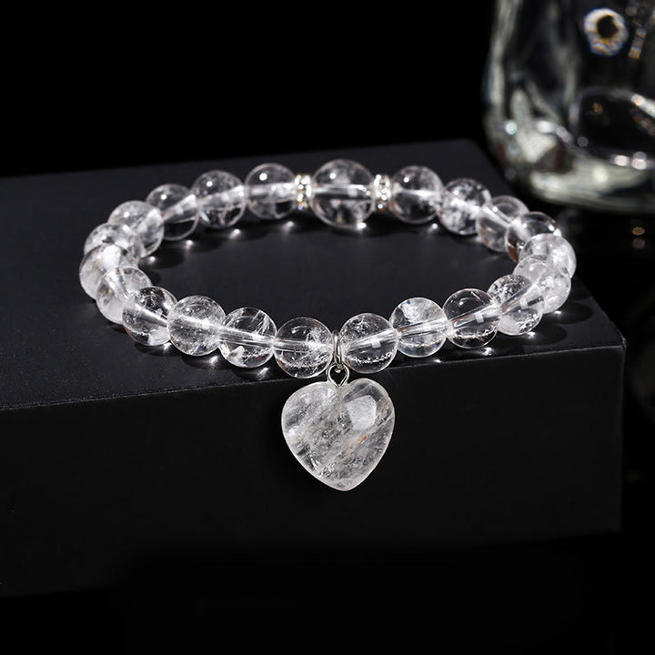 Bracciale con cuore Buddha Stones, vari cristalli, avventurina verde e simbolo di equilibrio - Cristallo bianco (Circonferenza del polso: 14-16 cm) - 10 mm - image 16