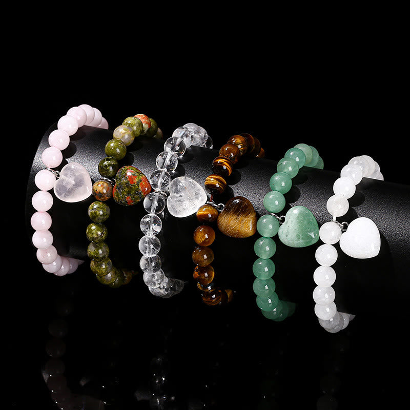 Bracciale con cuore Buddha Stones, vari cristalli, avventurina verde e simbolo di equilibrio - image 1