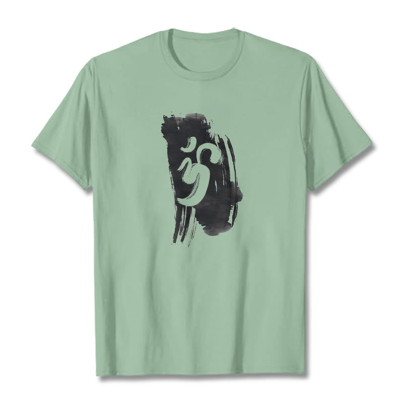 Maglietta in cotone con sfondo inchiostro Buddha Stones OM - Verde pallido - 2XL - image 33