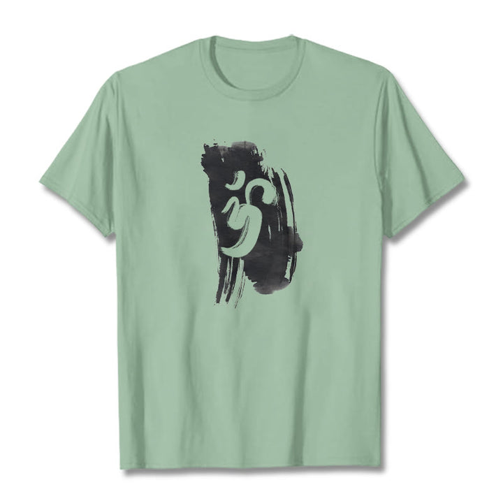 Maglietta in cotone con sfondo inchiostro Buddha Stones OM - Verde pallido - 2XL - image 33