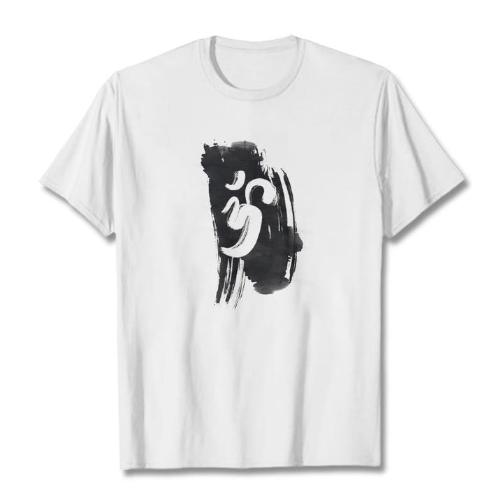 Maglietta in cotone con sfondo inchiostro Buddha Stones OM - Bianco - 2XL - image 9