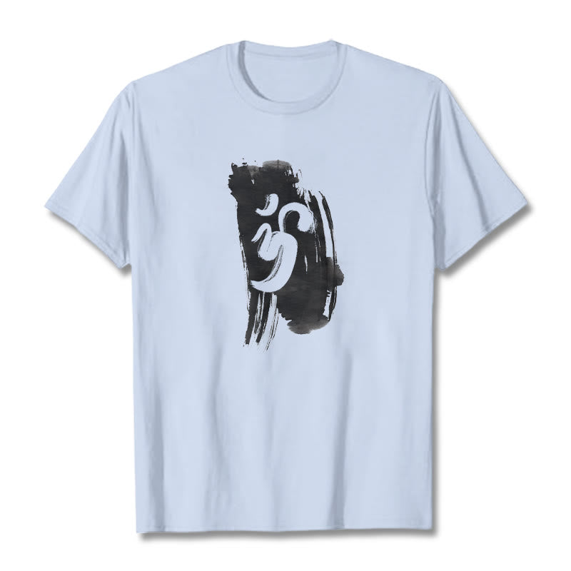 Maglietta in cotone con sfondo inchiostro Buddha Stones OM - Ciano chiaro - 2XL - image 19