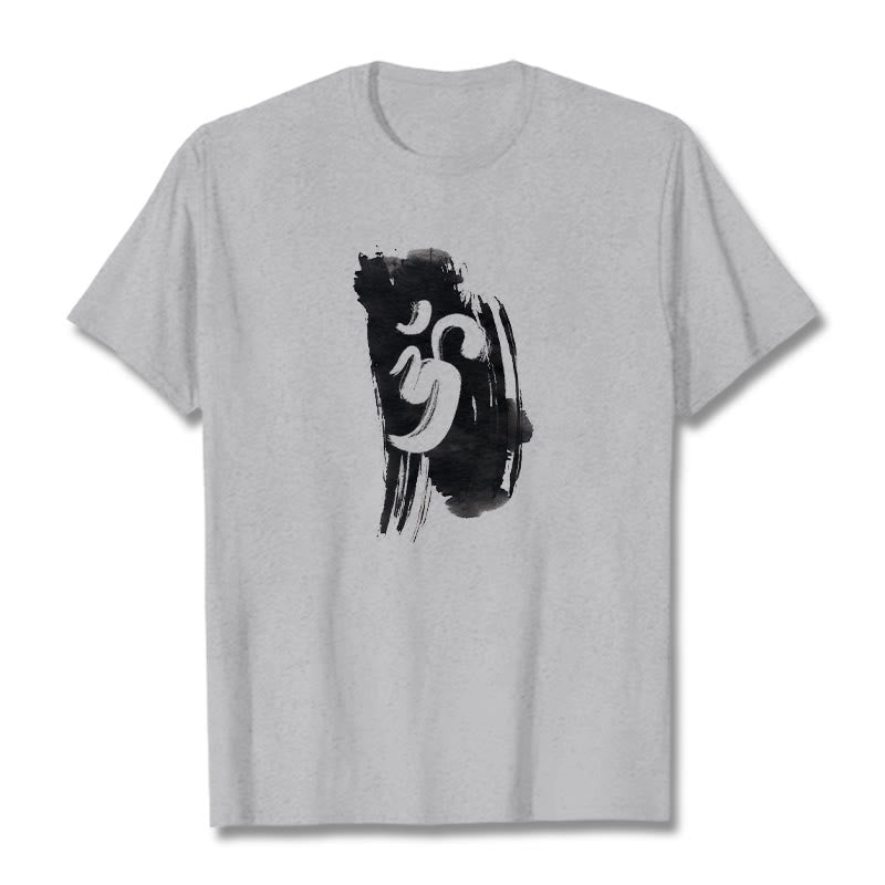 Maglietta in cotone con sfondo inchiostro Buddha Stones OM - Grigio chiaro - 2XL - image 37