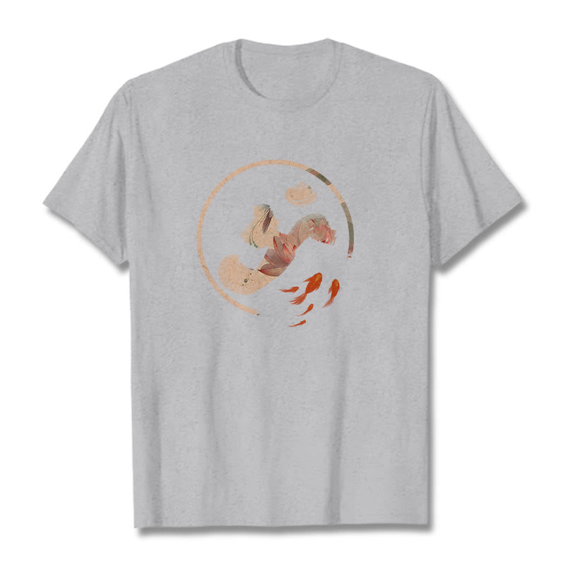 Maglietta in cotone Buddha Stones OM Lotus Koi Fish - Grigio chiaro - 2XL - image 20