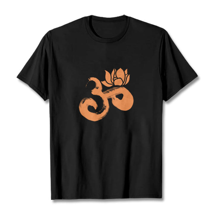 Maglietta in cotone con motivo Buddha Stones OM Lotus Flower
